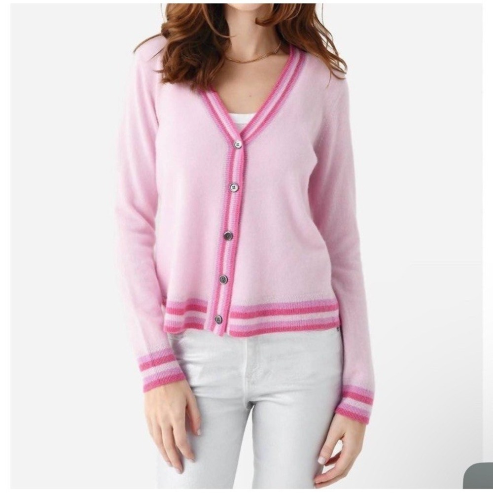 eche Pink Shimmer Cashmere Button Front Cardigan Size XS $350 Retail‎ Preppy